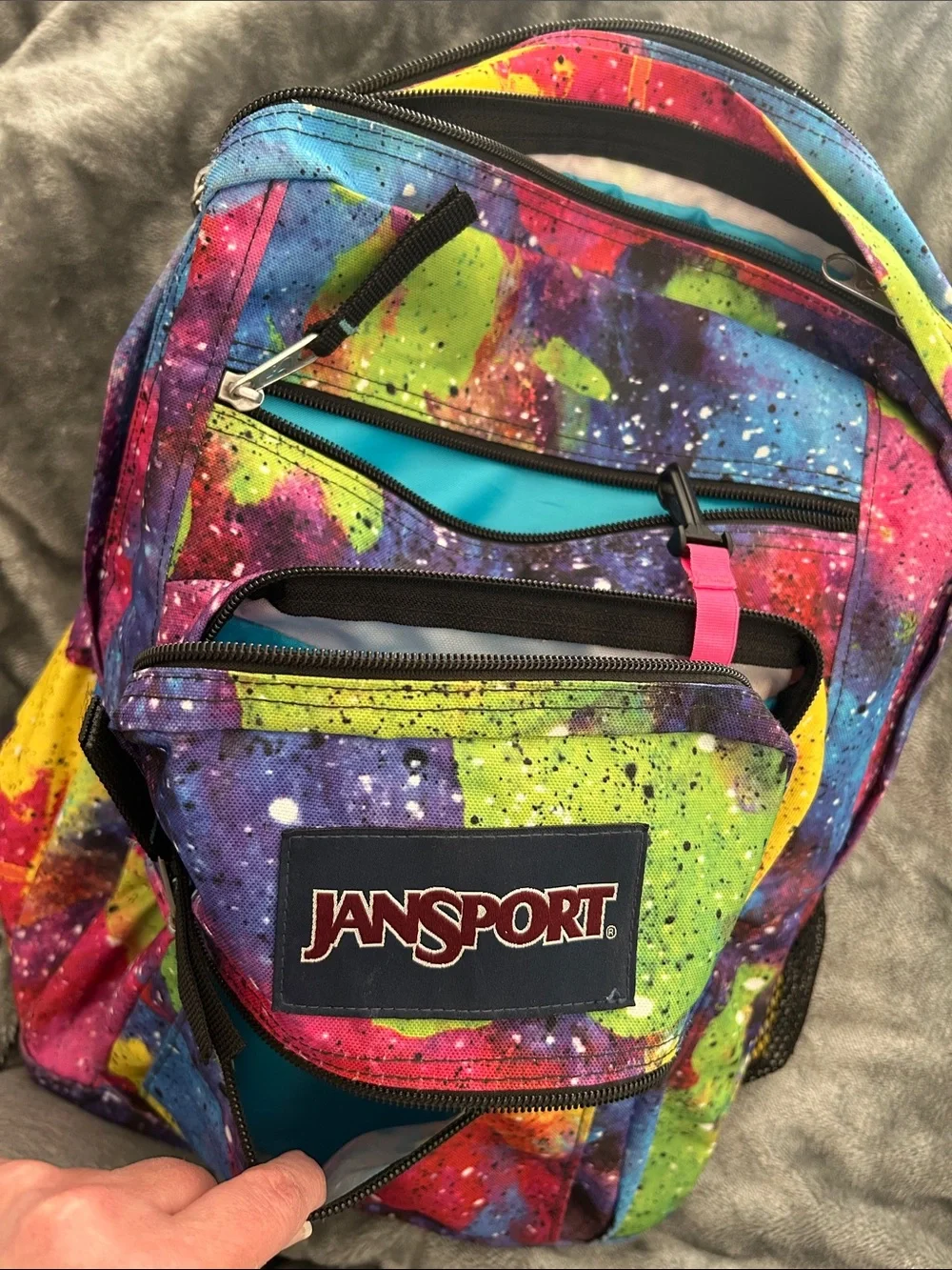 Jansport Bright Galaxy Paint-Splatter Backpack - Pink Blue Yellow Green Purple